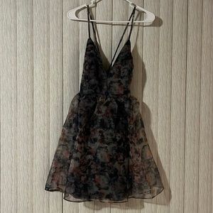 Lulus Cultivate Your Love Black Floral Print Organza Skater Dress